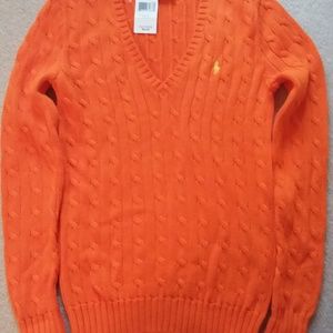 Ralph Lauren Nautical Orange Cable Sweater NWT